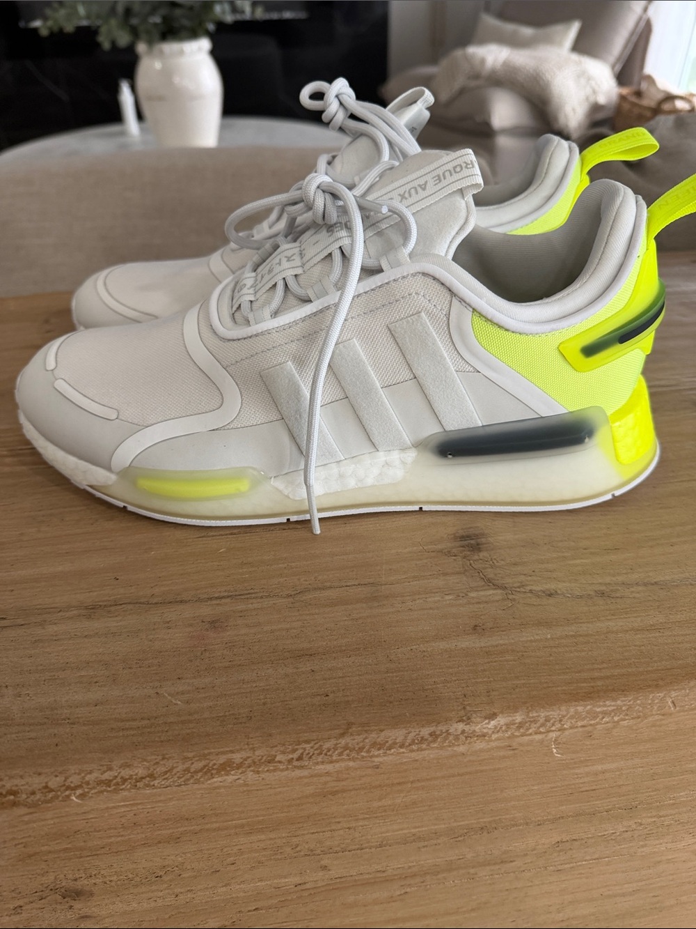Adidas Men’s White Sneakers with Neon Yellow Accents